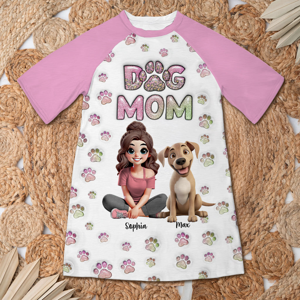 Dog Mom - Personalized Dog Sleep T-shirt Dress