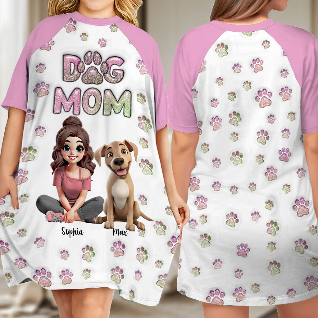 Dog Mom - Personalized Dog Sleep T-shirt Dress
