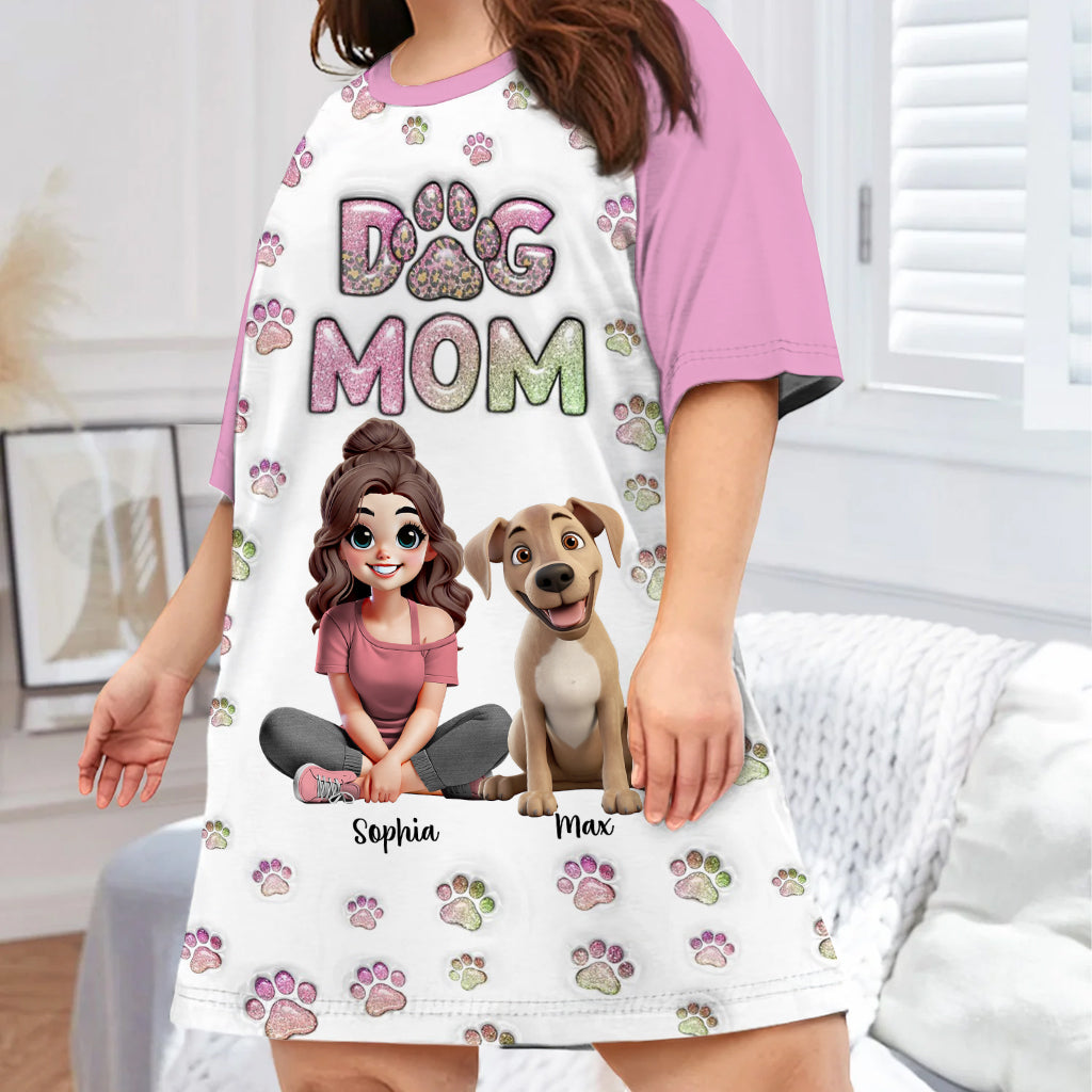 Dog Mom - Personalized Dog Sleep T-shirt Dress
