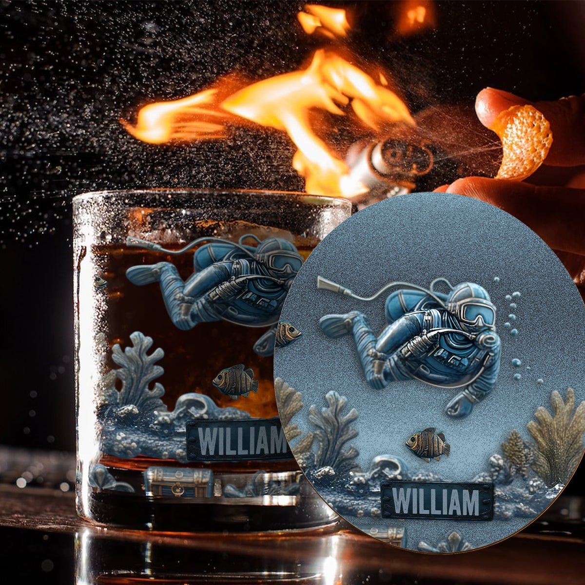 Ocean's Deep - Personalized Scuba Diving Whiskey Glass
