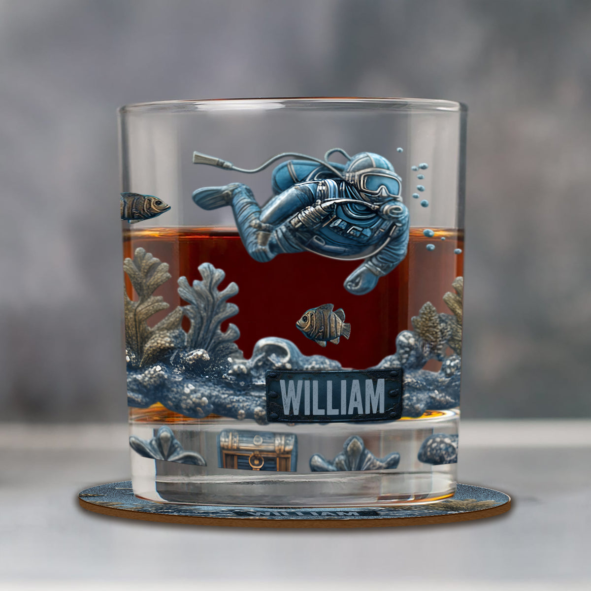 Ocean's Deep - Personalized Scuba Diving Whiskey Glass