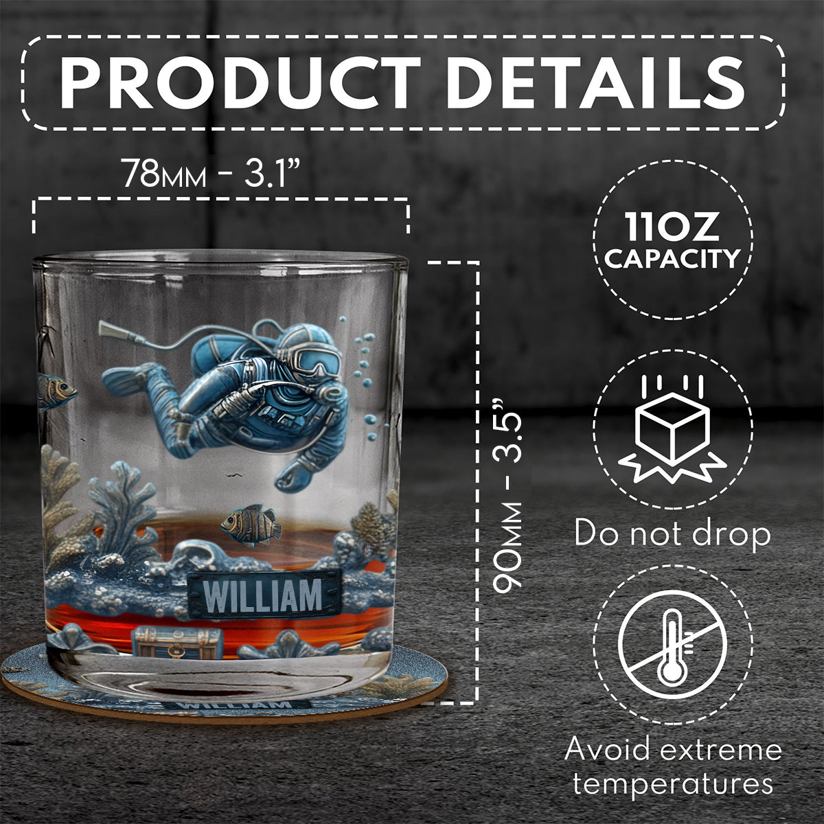 Ocean's Deep - Personalized Scuba Diving Whiskey Glass