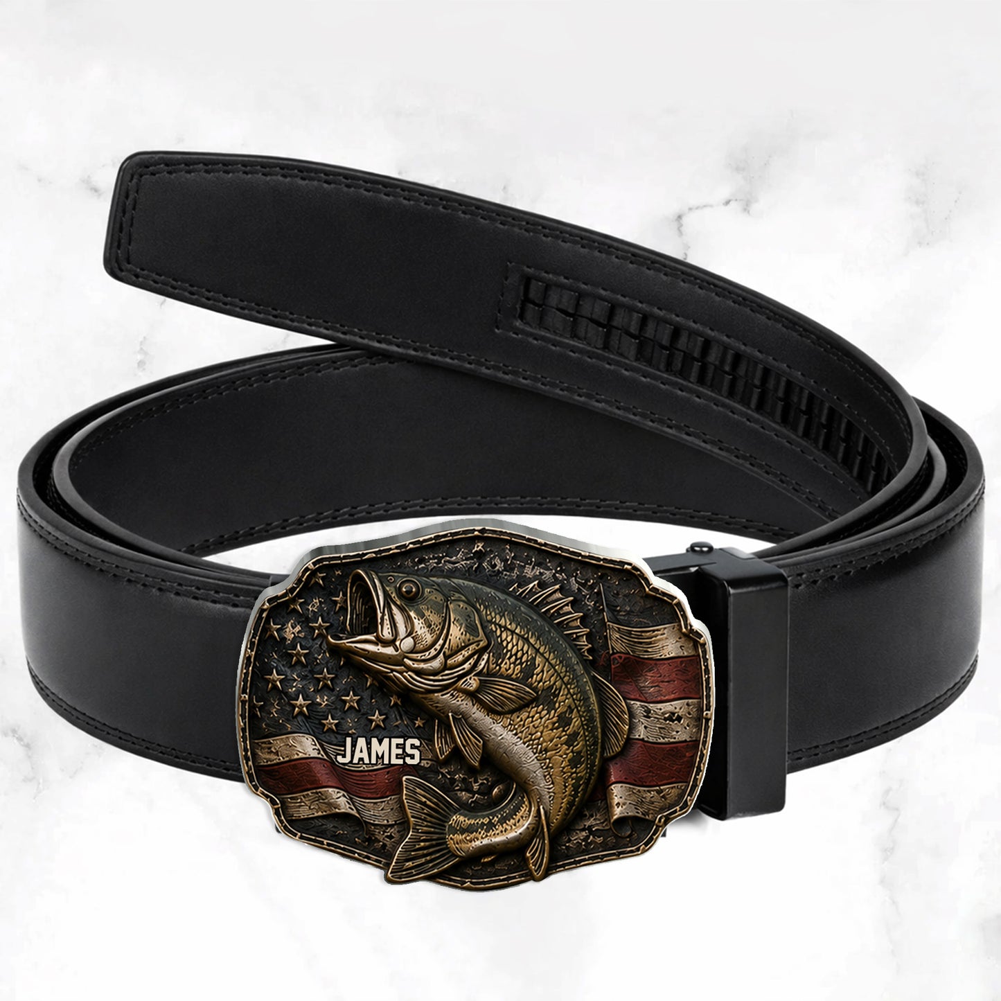 Love Fishing - Personalized Fishing Leather Belt With Shaped Buckle