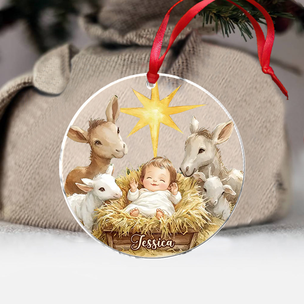 Festive Nativity Scene - Personalized Christian Ornament