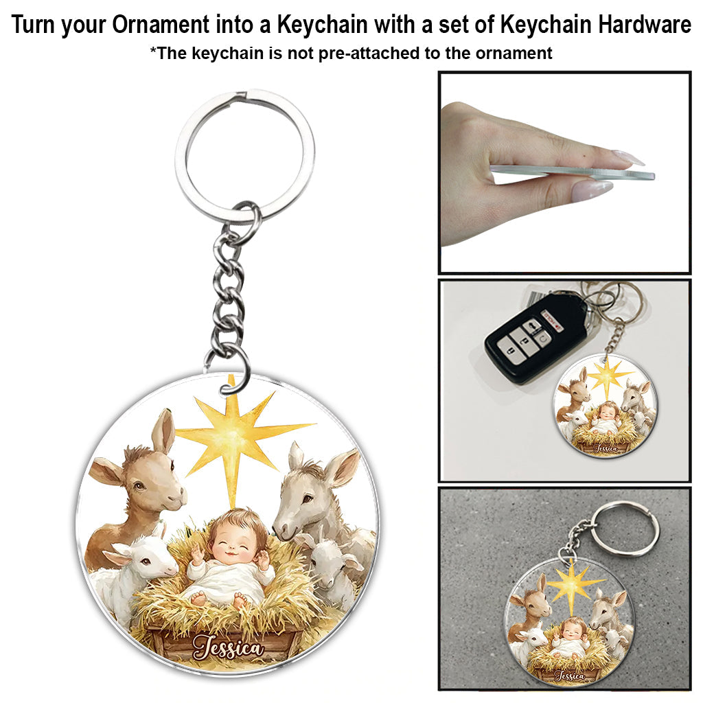 Festive Nativity Scene - Personalized Christian Ornament