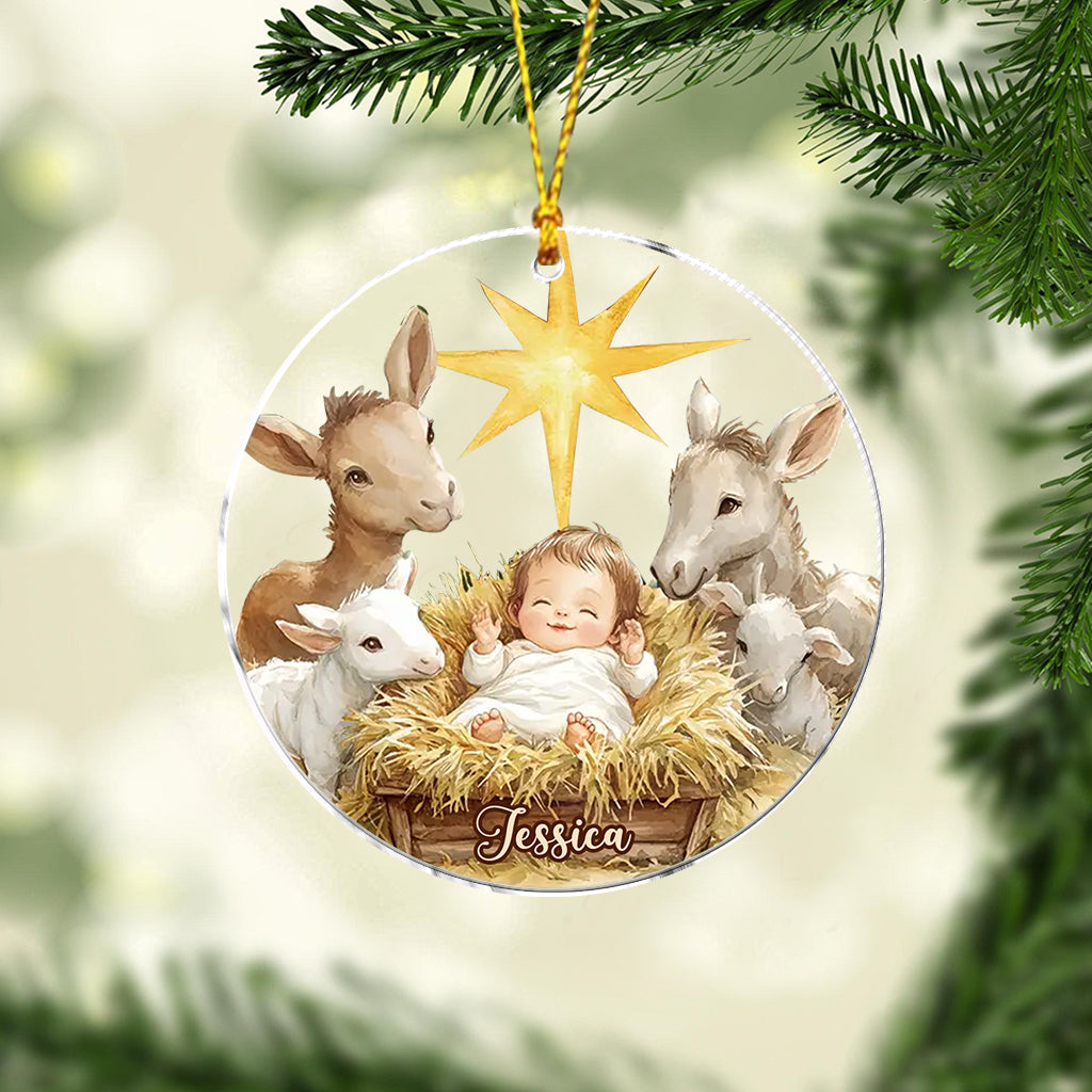 Festive Nativity Scene - Personalized Christian Ornament