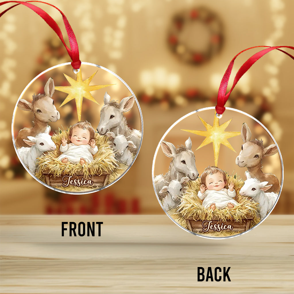 Festive Nativity Scene - Personalized Christian Ornament