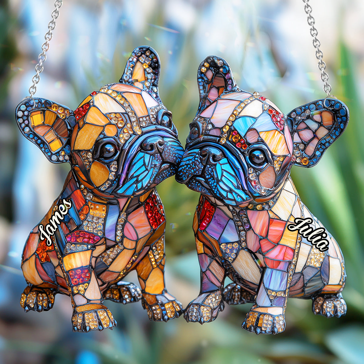 French Bulldog Couple - Personalized French Bulldog Window Hanging Suncatcher Ornament
