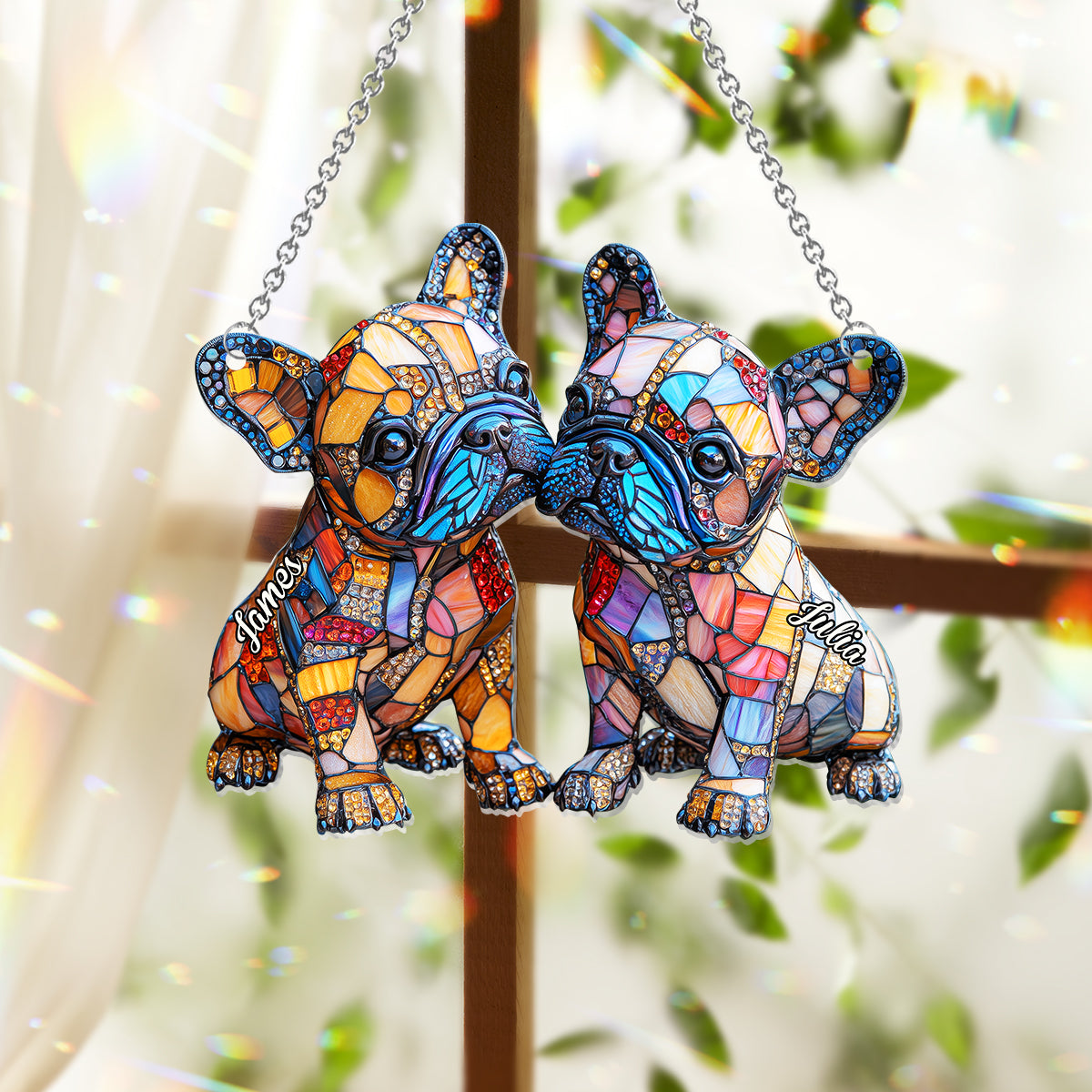 French Bulldog Couple - Personalized French Bulldog Window Hanging Suncatcher Ornament