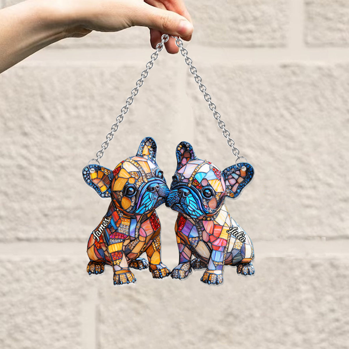 French Bulldog Couple - Personalized French Bulldog Window Hanging Suncatcher Ornament