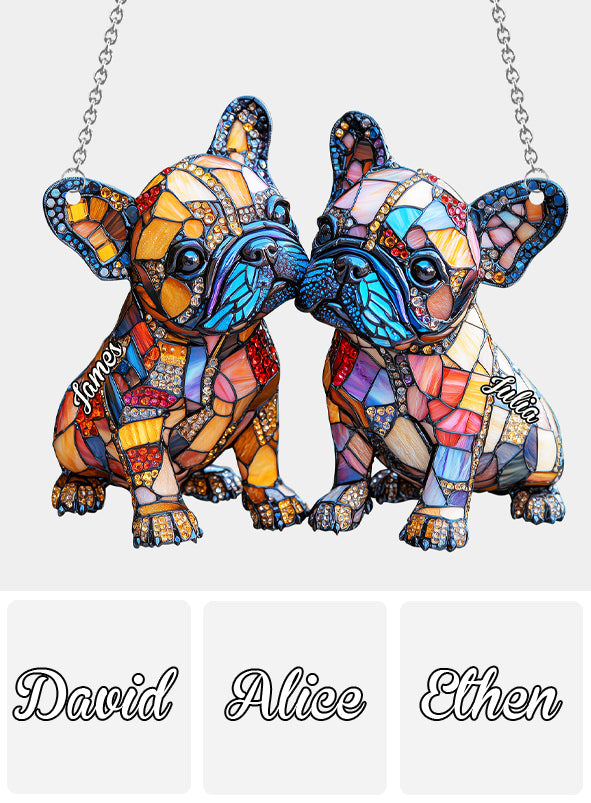French Bulldog Couple - Personalized French Bulldog Window Hanging Suncatcher Ornament