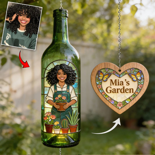 Just A Girl Who Loves Gardening - Personalized Gardening Wine Bottle Wind Chime