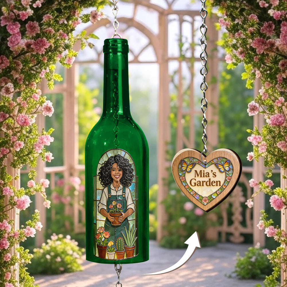 Just A Girl Who Loves Gardening - Personalized Gardening Wine Bottle Wind Chime