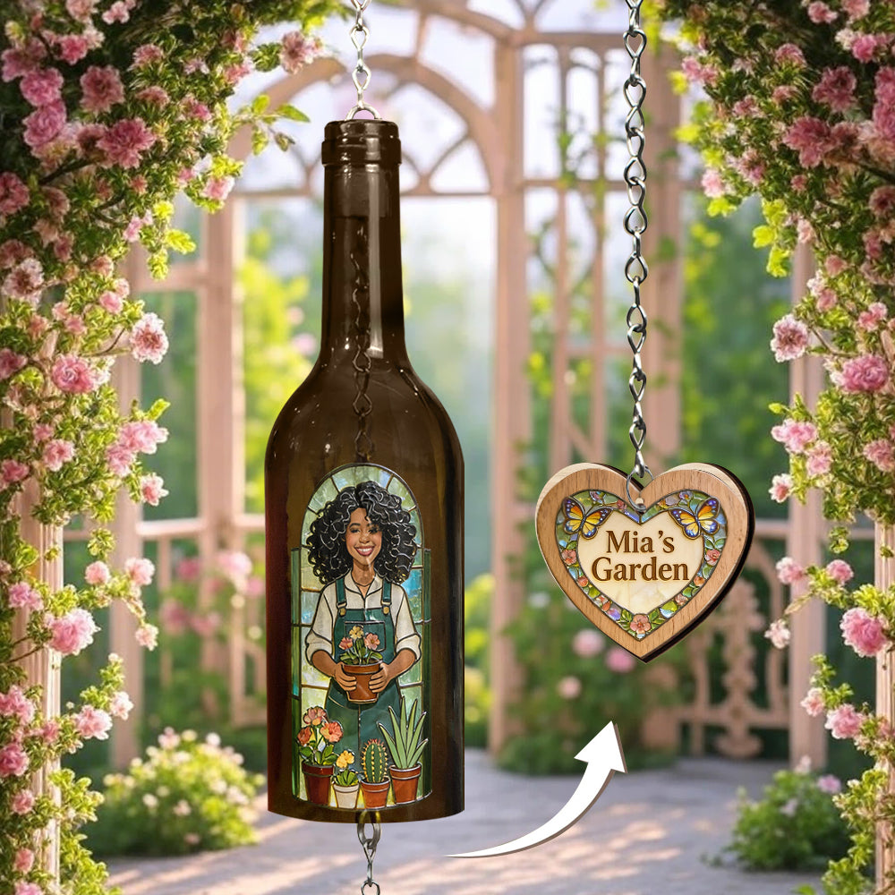 Just A Girl Who Loves Gardening - Personalized Gardening Wine Bottle Wind Chime