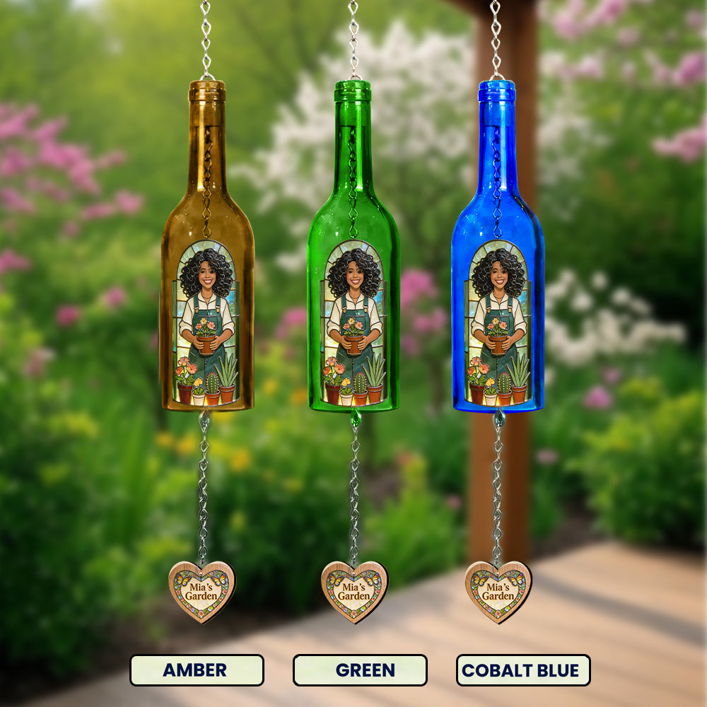 Just A Girl Who Loves Gardening - Personalized Gardening Wine Bottle Wind Chime