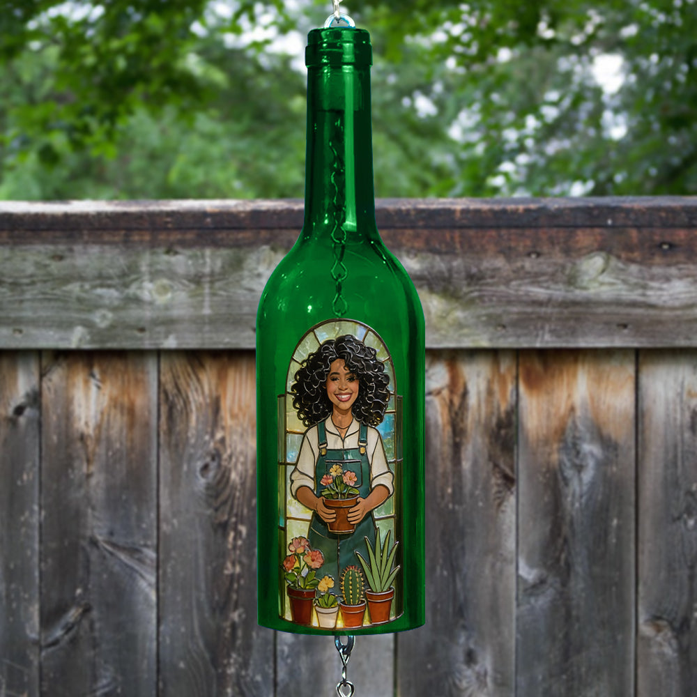 Just A Girl Who Loves Gardening - Personalized Gardening Wine Bottle Wind Chime