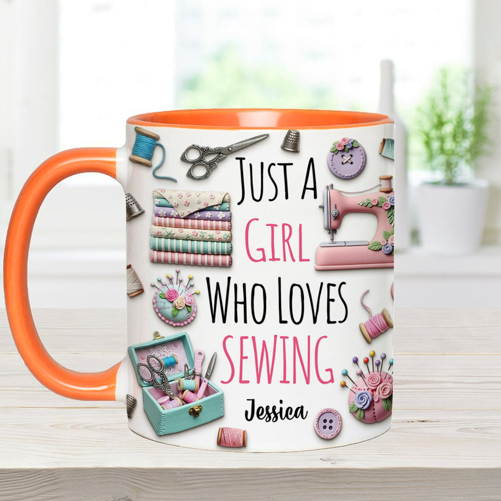 Just A Girl Who Loves Sewing - Personalized Sewing Accent Mug