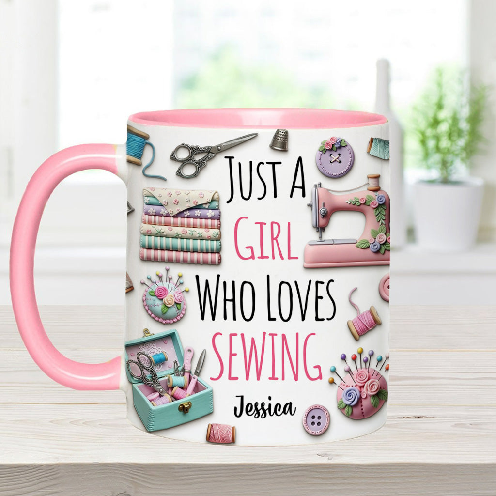 Just A Girl Who Loves Sewing - Personalized Sewing Accent Mug