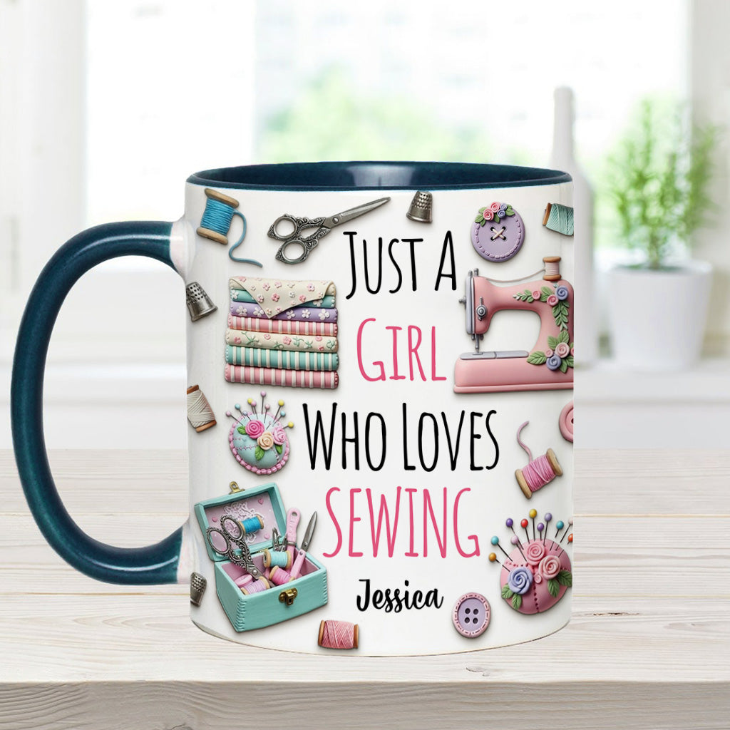 Just A Girl Who Loves Sewing - Personalized Sewing Accent Mug