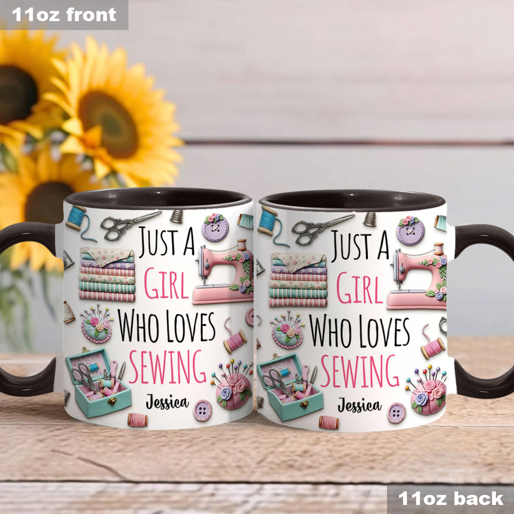 Just A Girl Who Loves Sewing - Personalized Sewing Accent Mug