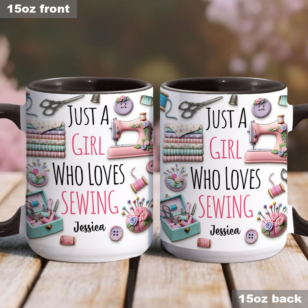 Just A Girl Who Loves Sewing - Personalized Sewing Accent Mug