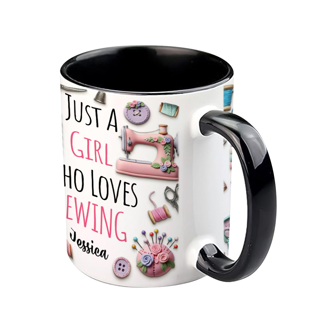 Just A Girl Who Loves Sewing - Personalized Sewing Accent Mug