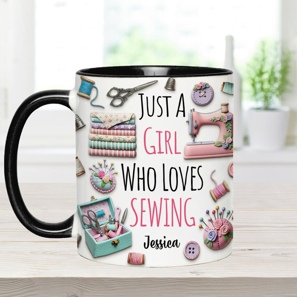 Just A Girl Who Loves Sewing - Personalized Sewing Accent Mug