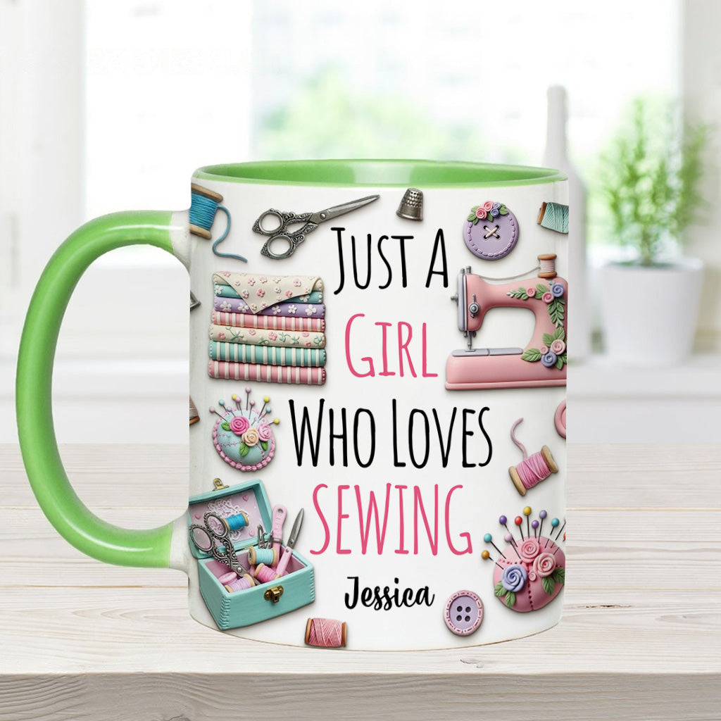 Just A Girl Who Loves Sewing - Personalized Sewing Accent Mug
