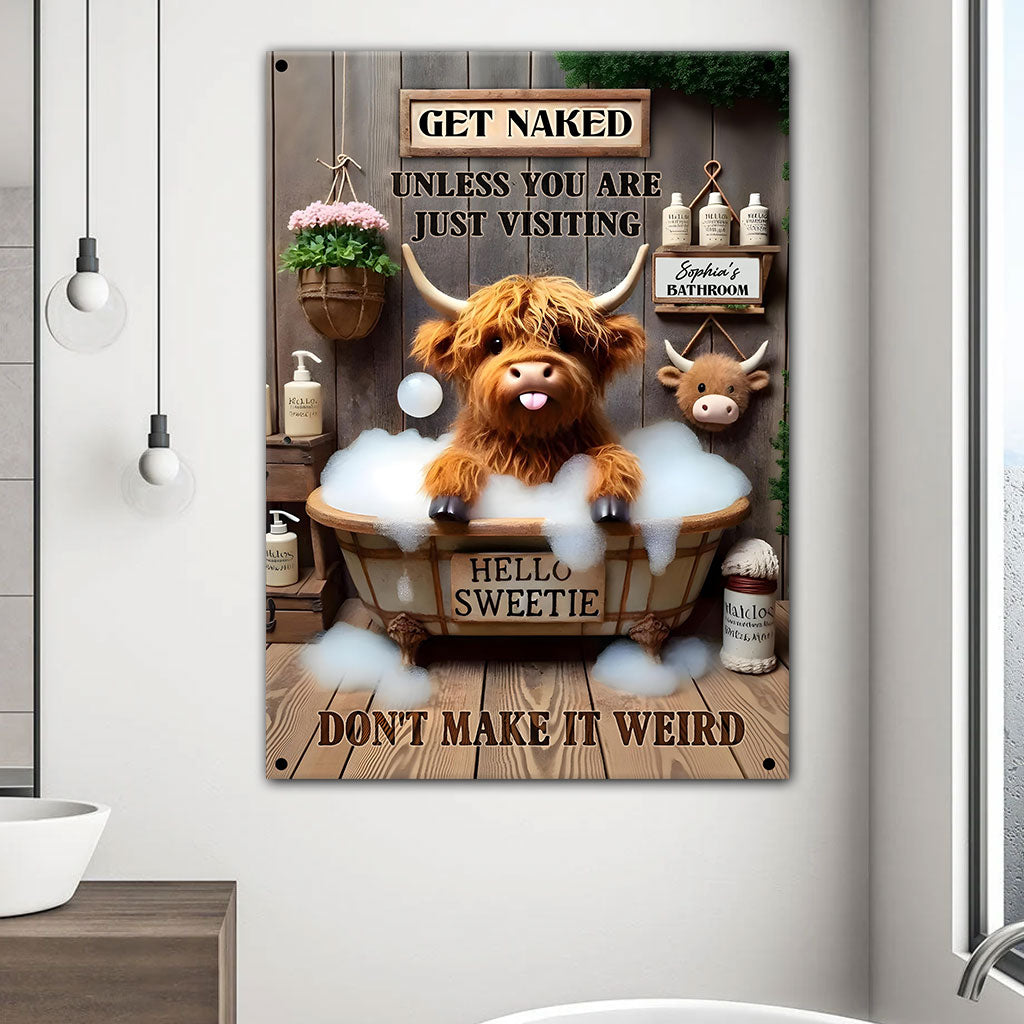 Funny Bathroom Highland Cow - Personalized Highland Cow Rectangle Metal Sign