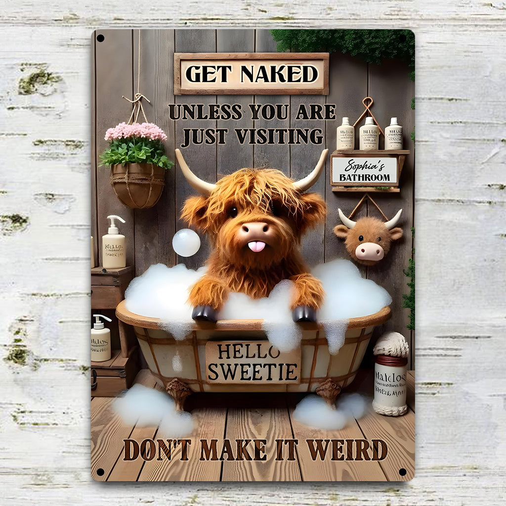 Funny Bathroom Highland Cow - Personalized Highland Cow Rectangle Metal Sign
