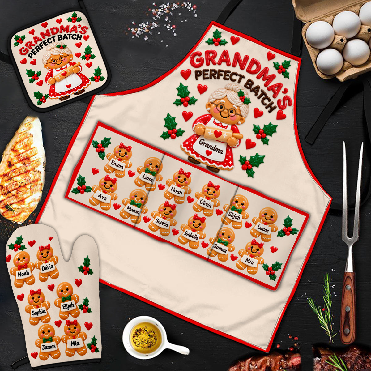 Grandma's Perfect Batch - Personalized Grandma Apron, Oven Mitts & Pot Holder