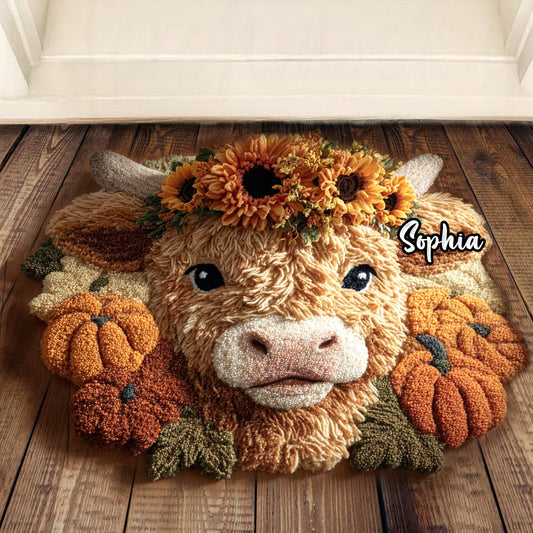 Fall Season - Personalized Highland Cow Non-Slip Tufted Rug