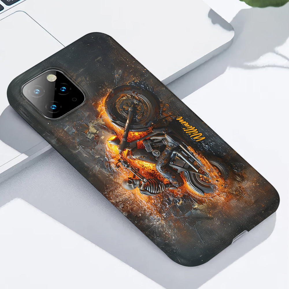 Skeleton Riding Flaming Motorcycle - Personalized Biker Full Print Phone Case