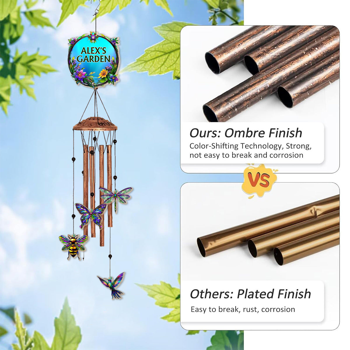 Garden Lovers Gift - Personalized Gardening Wind Chime With Charms