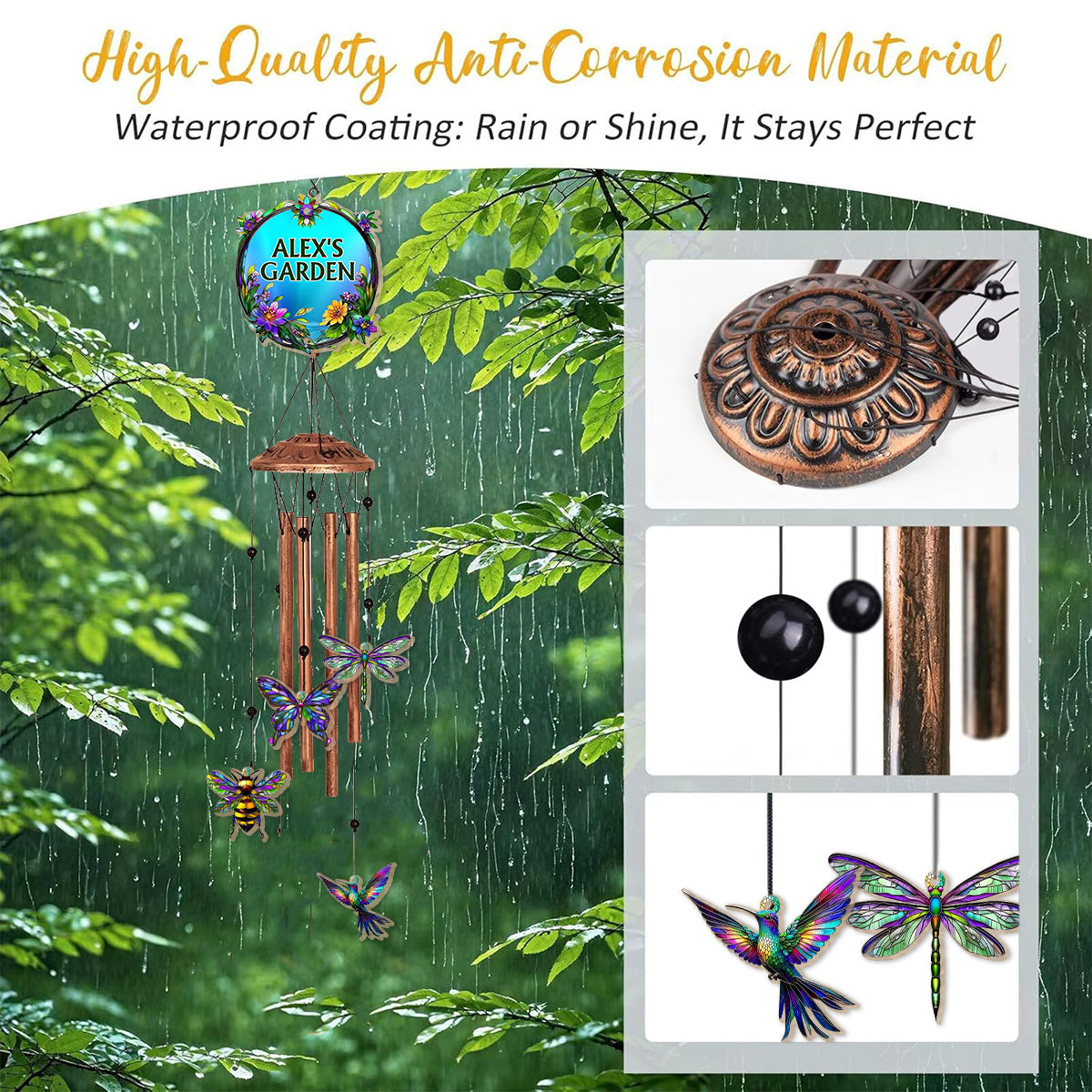 Garden Lovers Gift - Personalized Gardening Wind Chime With Charms