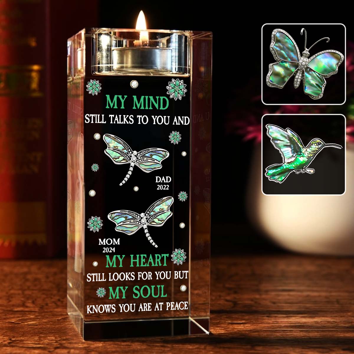 My Mind Still Talks To You - Personalized Memorial Glass Candle Holder