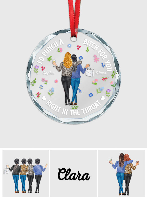 Two Women Holding Drinks - Personalized Bestie Round Shaped Glass Ornament