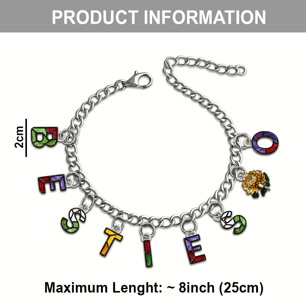 Besties With Birth Flowers And Initials - Personalized Bestie Bracelet With Charms
