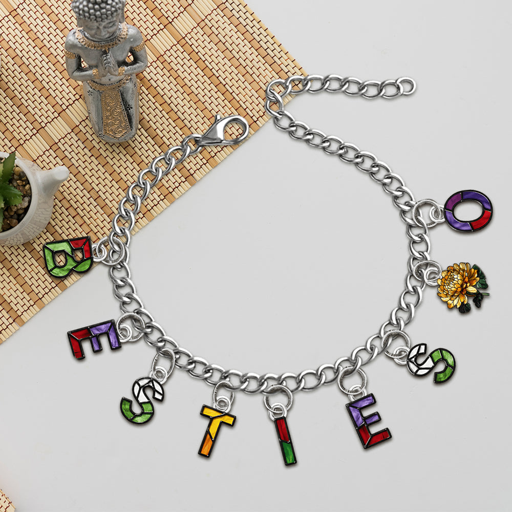 Besties With Birth Flowers And Initials - Personalized Bestie Bracelet With Charms