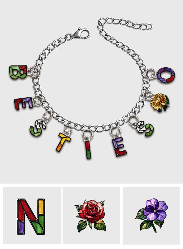Besties With Birth Flowers And Initials - Personalized Bestie Bracelet With Charms