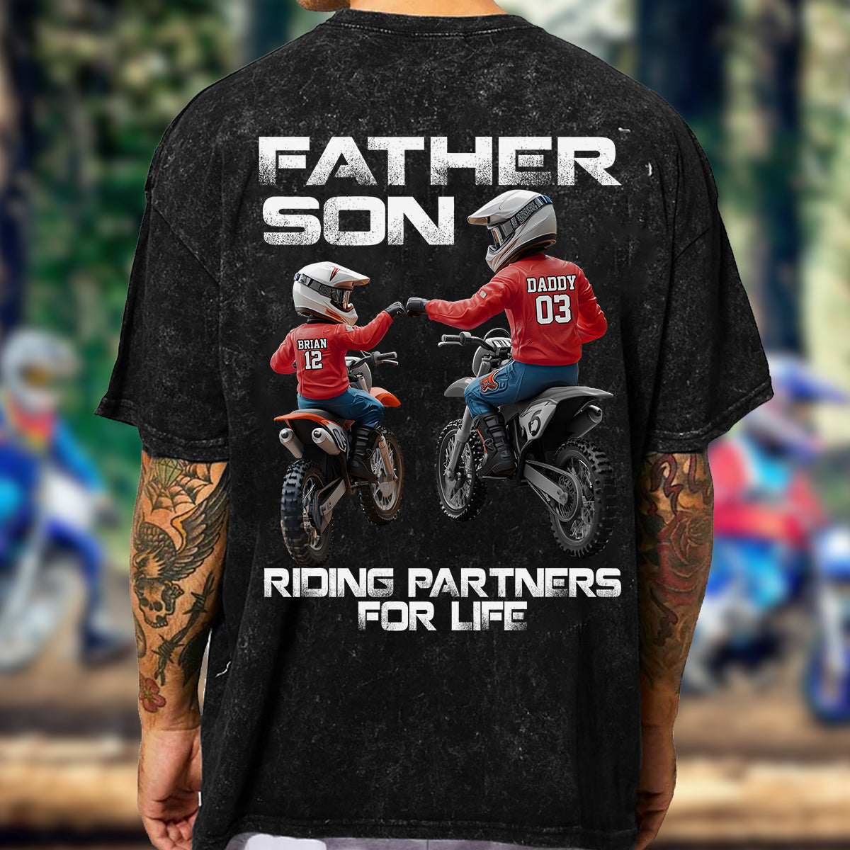 Dirt Bike Dad And Kid - Personalized Dirt Bike Wash T-shirt