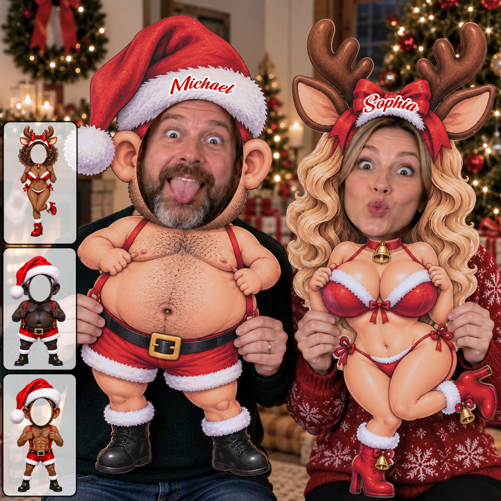 Funny Santa Couple - Personalized Spicy Couple Custom Shaped Wood Sign