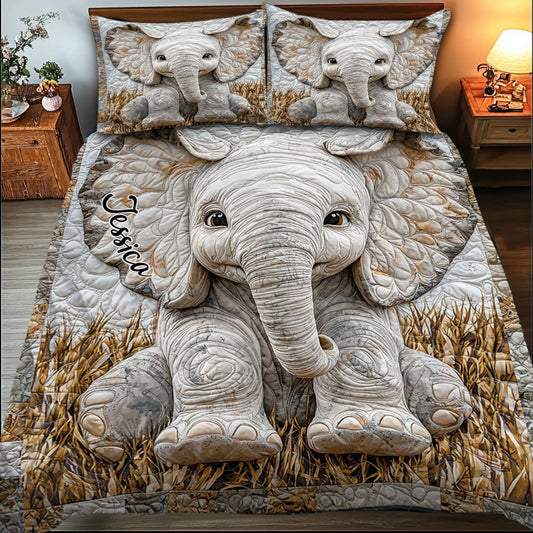Adorable Elephant - Personalized Elephant Quilt Set