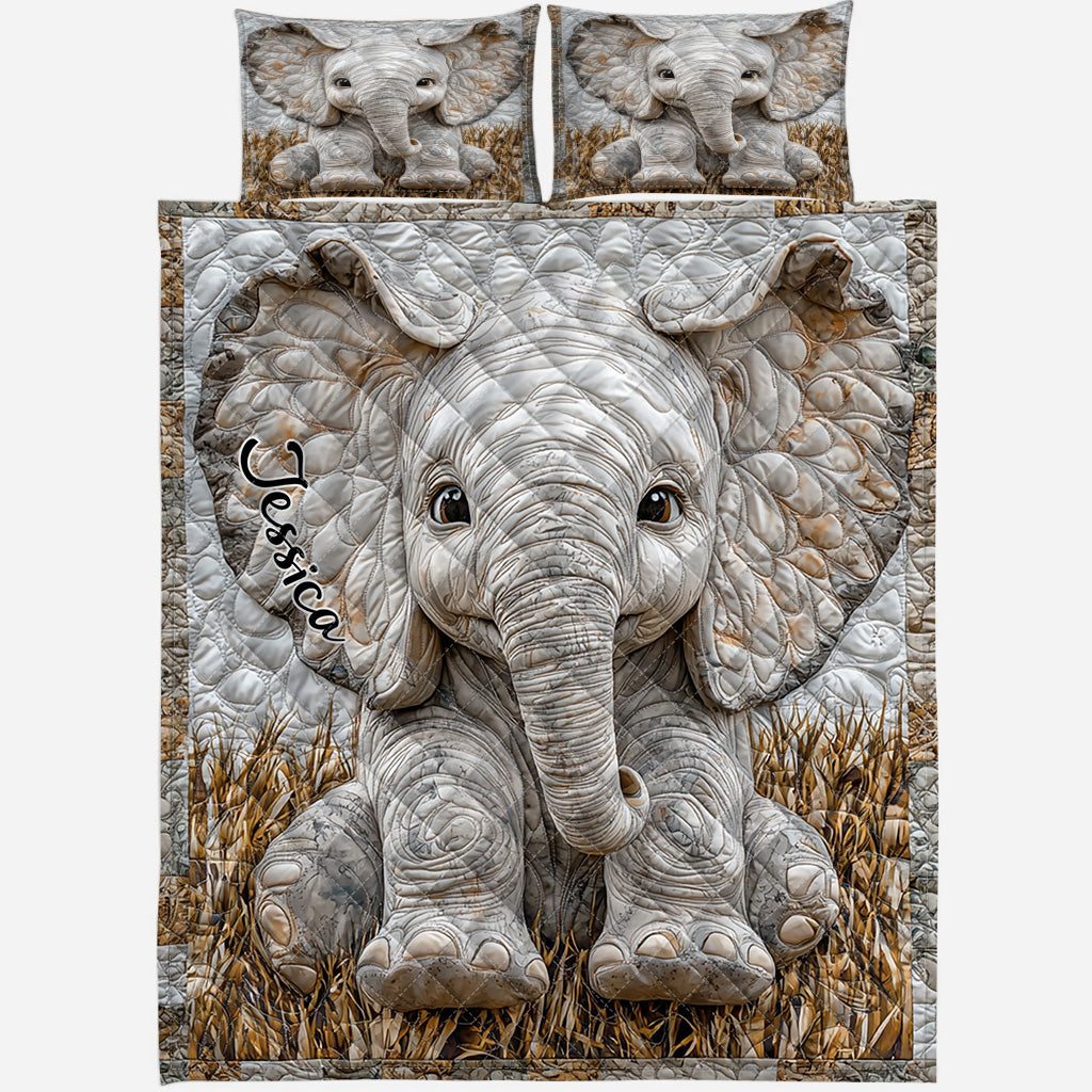 Adorable Elephant - Personalized Elephant Quilt Set