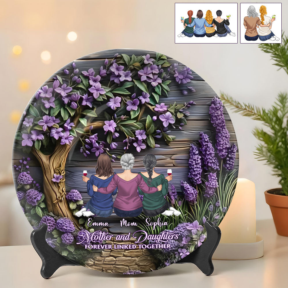 Mother And Daughters Forever Linked Together - Personalized Mother Ceramic Round Plate