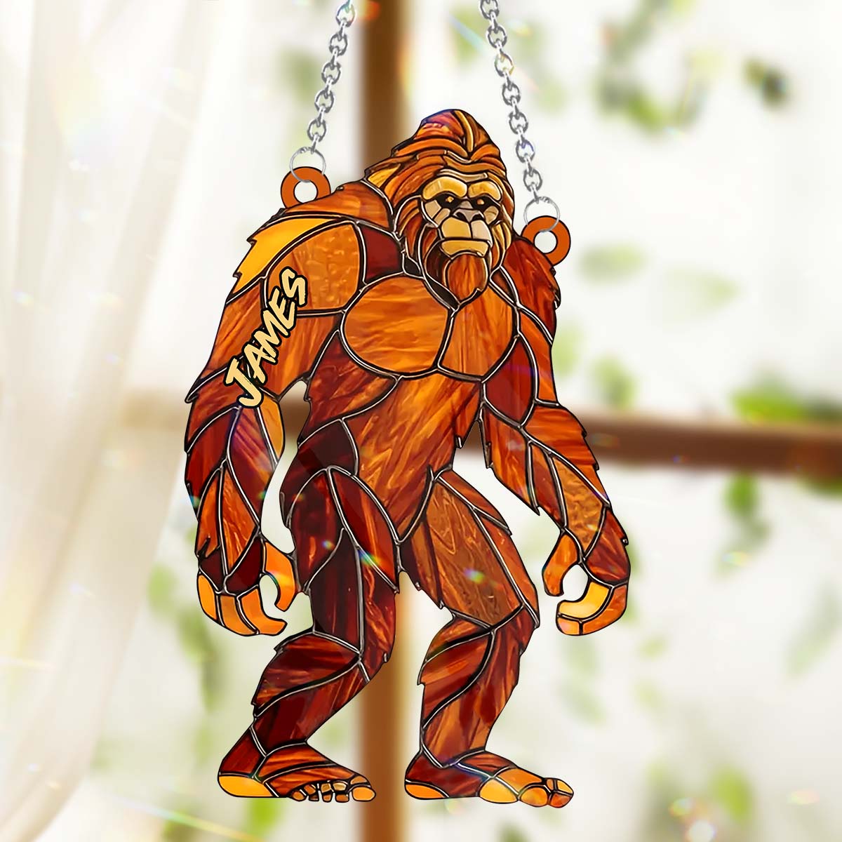 Sasquatch - Personalized Camping Window Hanging Suncatcher Ornament