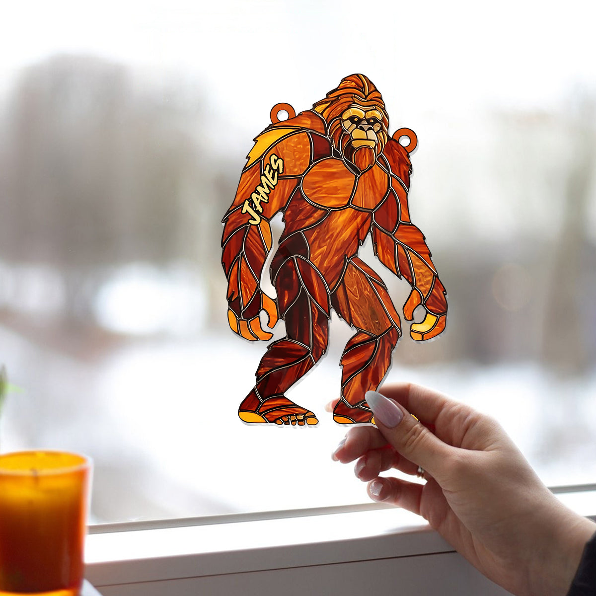 Sasquatch - Personalized Camping Window Hanging Suncatcher Ornament
