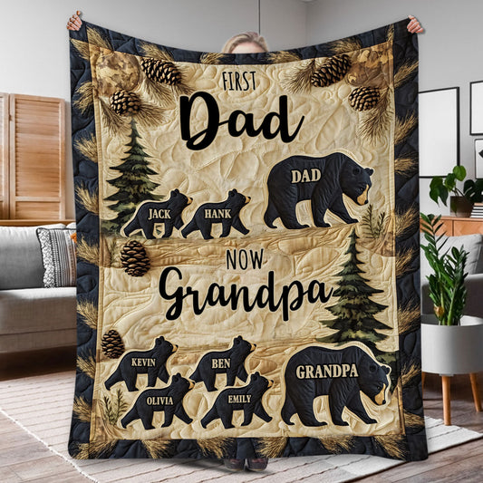 First Dad Now Grandpa - Personalized Grandpa Blanket
