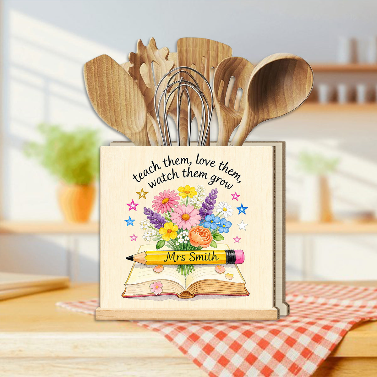 Teacher Gifts Boho Kraft - Personalized Teacher Wooden Desk Organizer