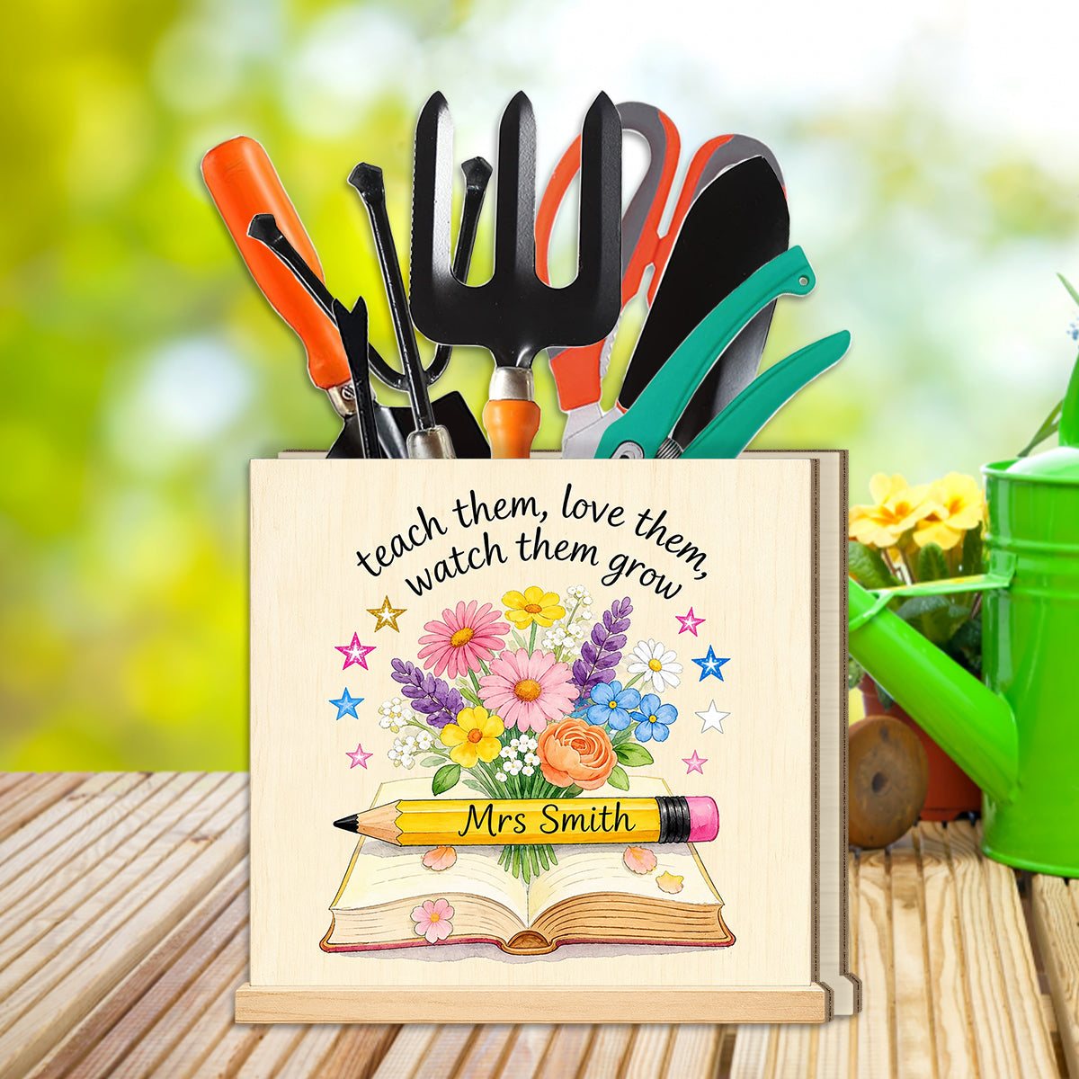 Teacher Gifts Boho Kraft - Personalized Teacher Wooden Desk Organizer